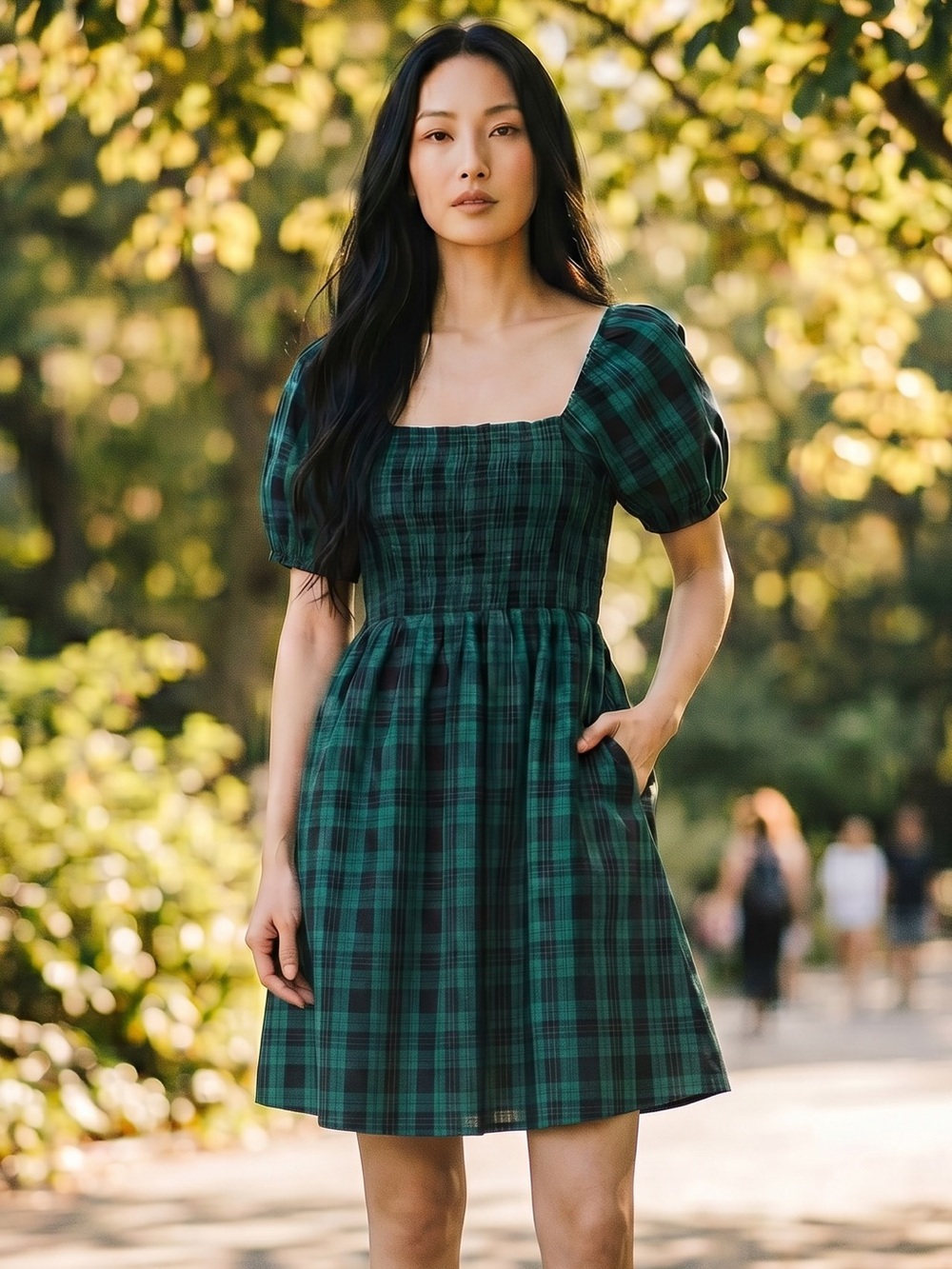 Draper James Cam Blackwatch Plaid Smocked Dress Small NWT